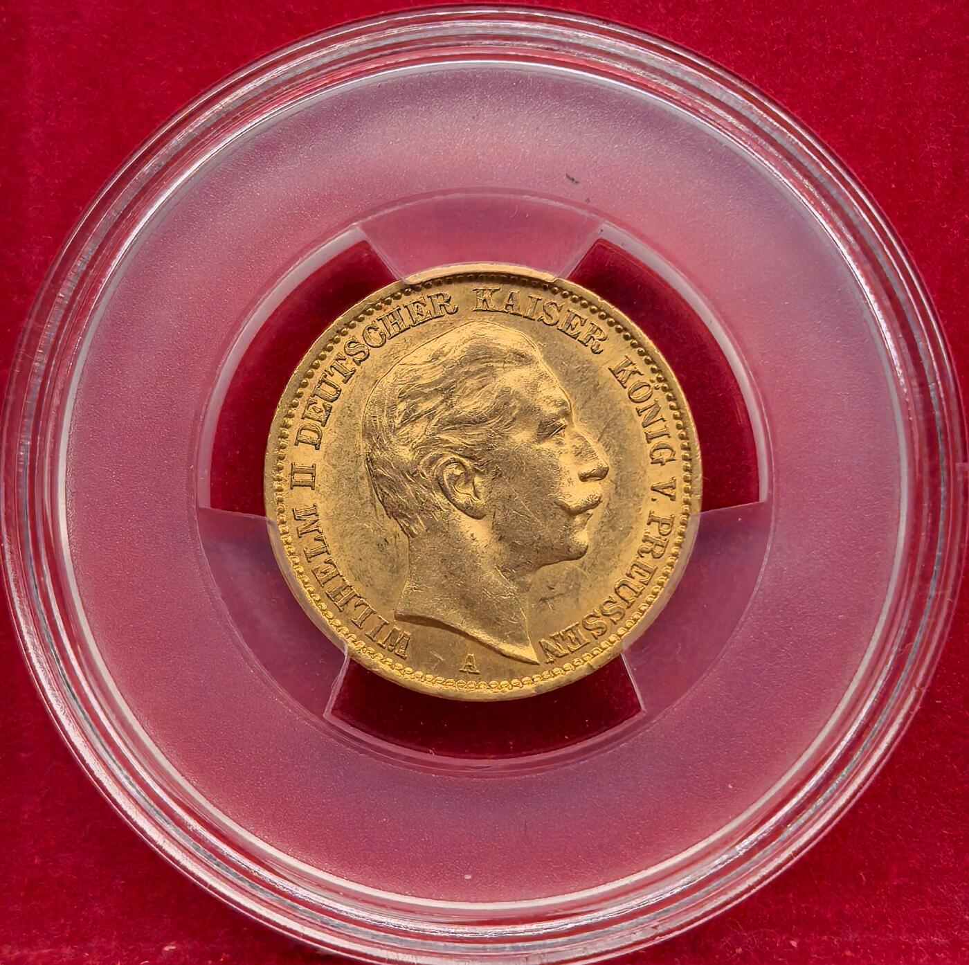 凡希社世界钱币微拍第三百二十二期 1910德国威廉二世20马克金币AU近未品