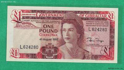 直布罗陀1988年1镑 全偶数 欧洲纸币 实物图 UNC - 直布罗陀1988年1镑 全偶数 欧洲纸币 实物图 UNC