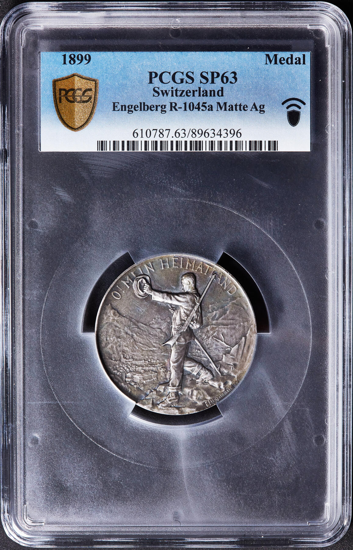 【俄甄集藏】满园春色-2026年(051)04-22星期三 晚 19:30 全场包邮 瑞士1899年纪念上瓦尔登-恩格尔贝格射击节大银章，PCGS SP63，五彩包浆，高浮雕，少见品种，直径：45mm