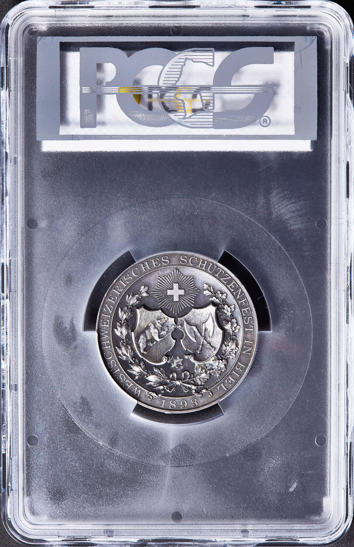 【俄甄集藏】满园春色-2026年(051)04-22星期三 晚 19:30 全场包邮 瑞士1893年纪念伯尔尼射击节大银章，PCGS SP63，酱彩包浆，高浮雕，经典品种，直径：45mm