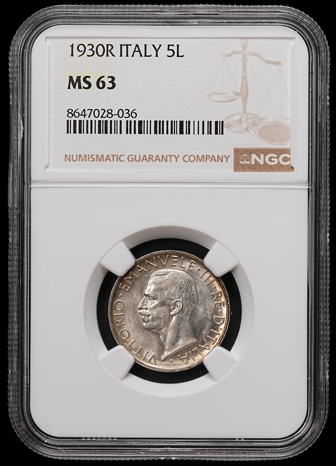 修遠堂世界钱币第111期 NGC MS63  1930年意大利5里拉银币