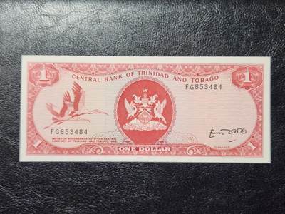 4月11号晚上8点 中外纸币自动截拍第55场 - 特立尼达和多巴哥 1元 纸币  1977飞鹤版 签名4 全新 