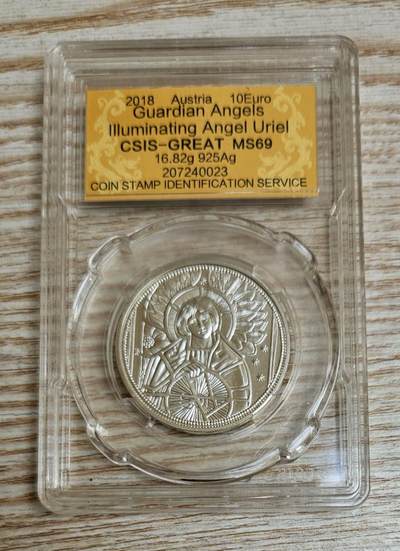【币将精彩】世界钱币拍卖拍卖（2026-4-22） 奥地利2018年守护天使光明天使乌列10欧银币信泰评级