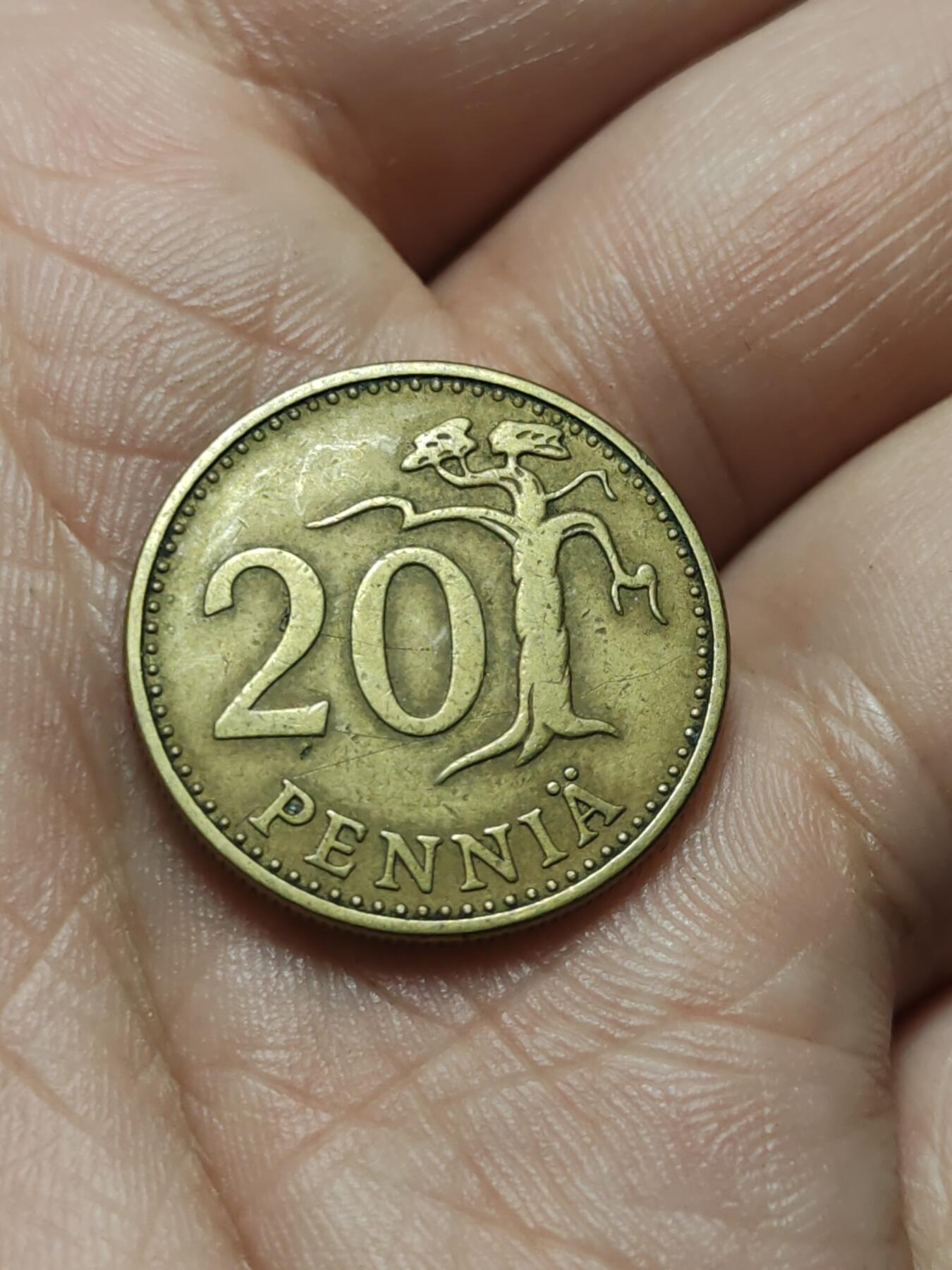 2026年第四十三场(总第二百一十二场）外国好品散币场(免佣金) 芬兰🇫🇮1963年20盆尼(第三套流通硬币，S标)