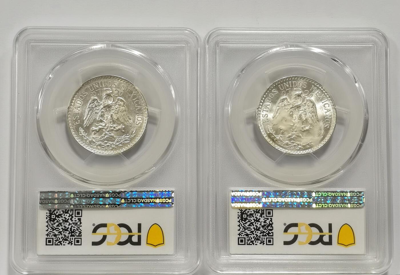 博洋堂世界钱币拍卖第168期（全场包邮） PCGS MS65/64 墨西哥1943、44年50分银币一组2枚 原光好品