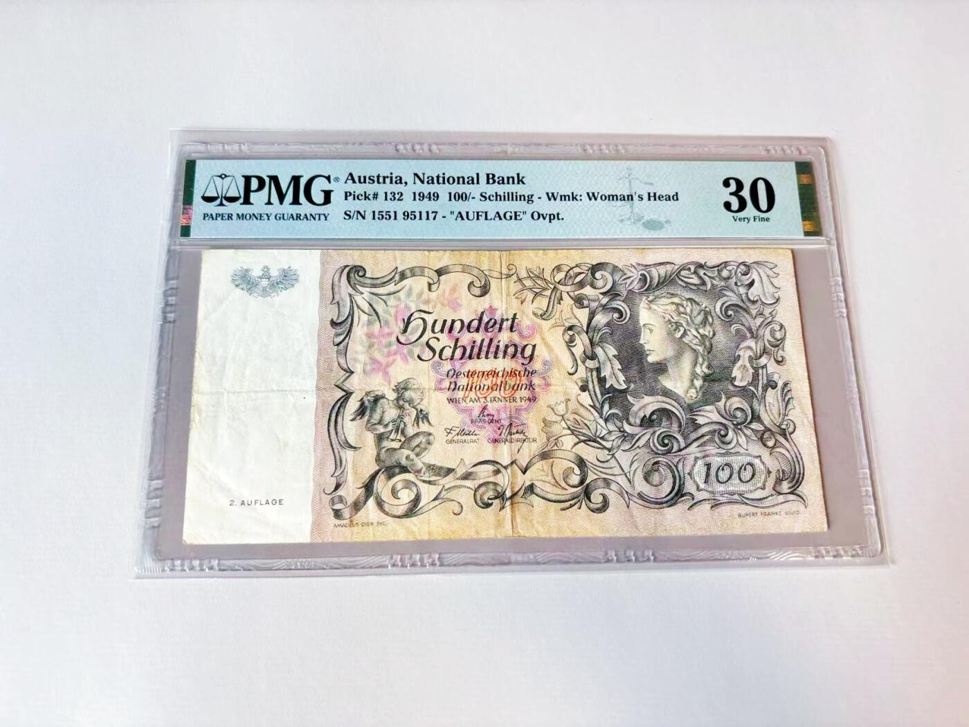 【Blue Auction】世界纸币精拍第808期——18级TOP拍卖/信誉/品质/专业/高效💫 奥地利 1949年100先令 美人鱼 PMG30