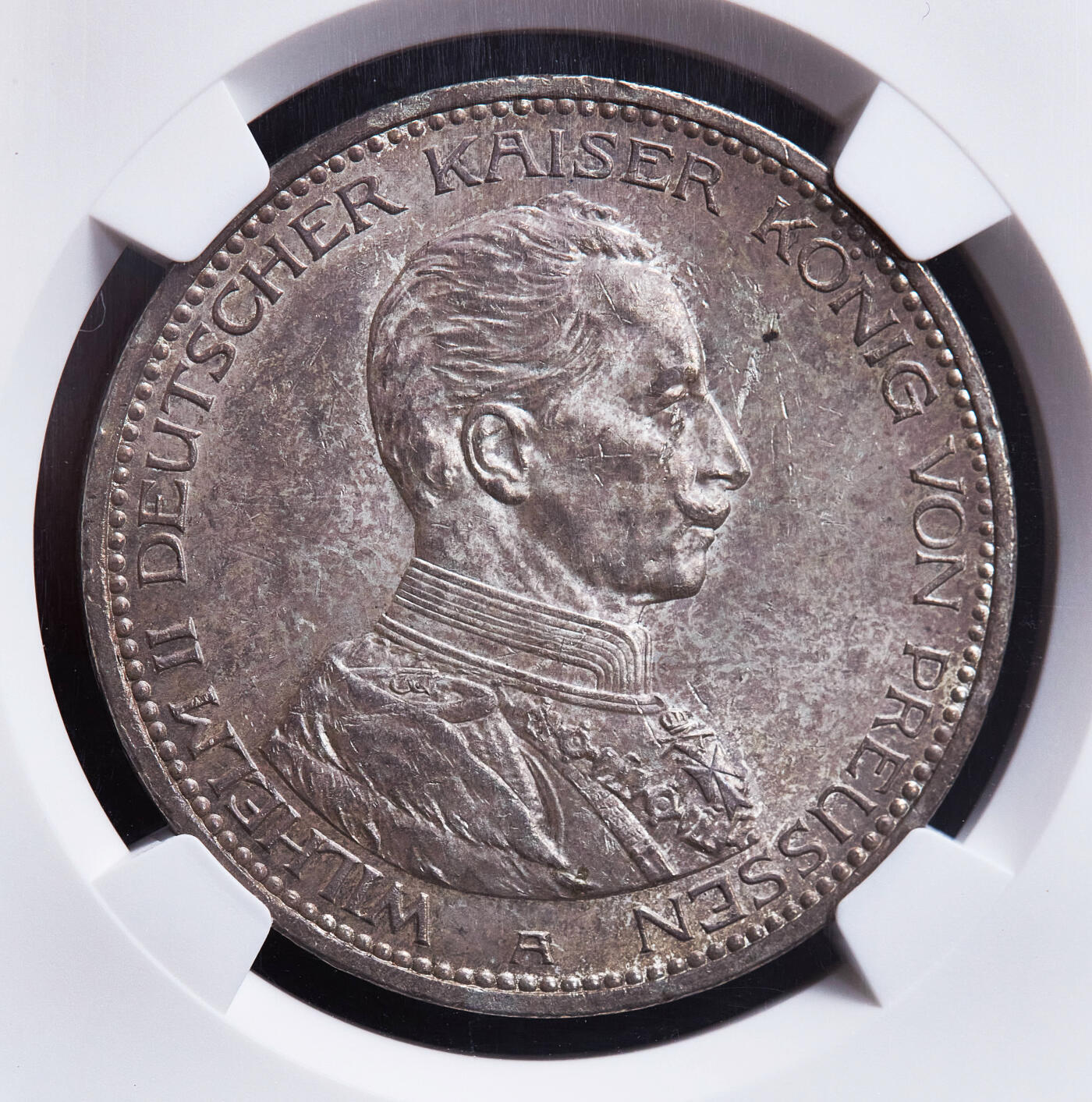 【俄甄集藏】满园春色-2026年(051)04-22星期三 晚 19:30 全场包邮 德国普鲁士1914年威廉二世A版军装5马克大银币，NGC MS63，黄油酱彩，原光品相