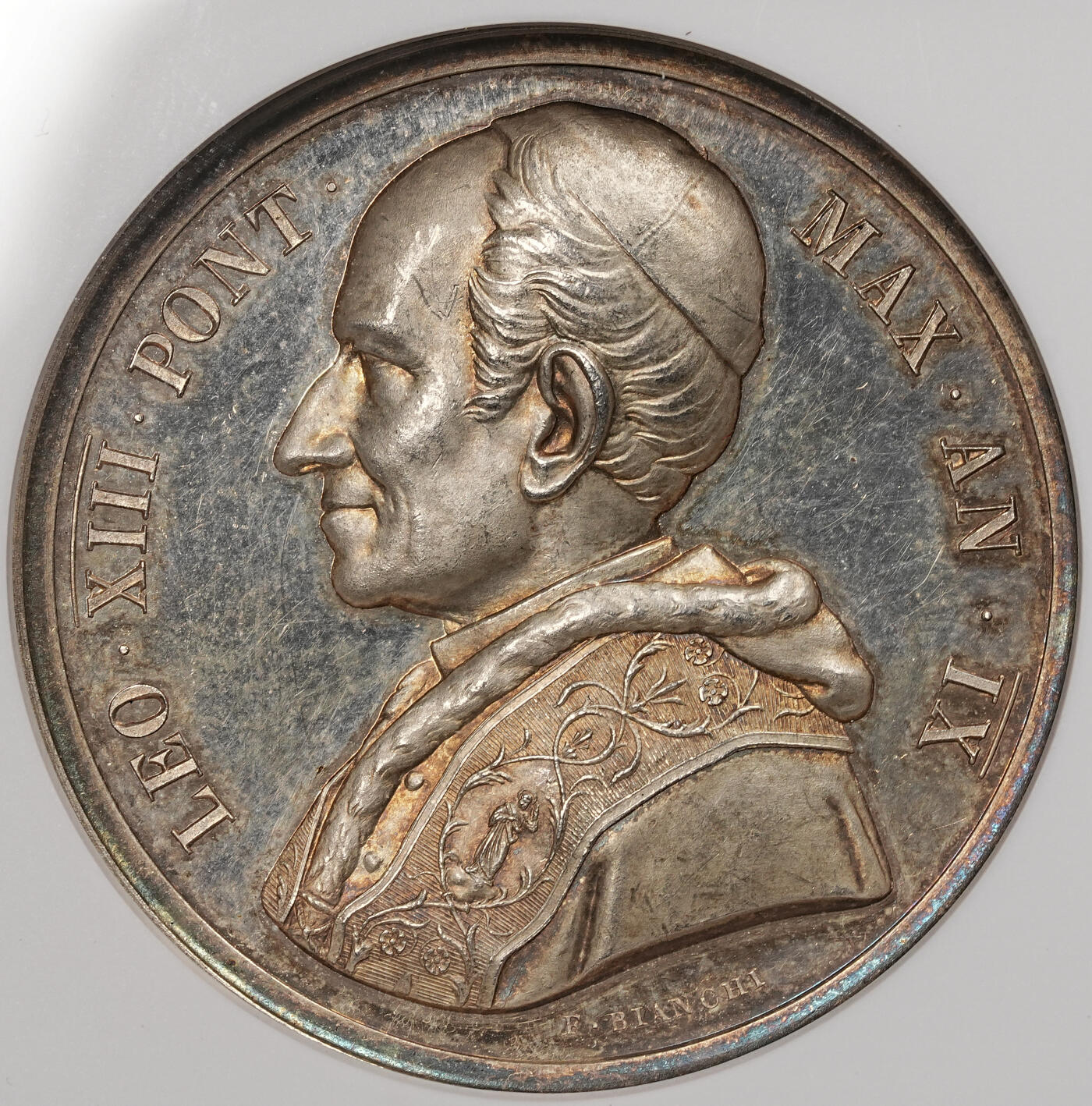 修遠堂世界钱币第111期 NGC MS64 1888 年梵蒂冈利奥十三世晋铎 50 周年纪念银章