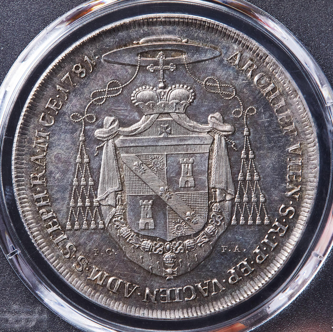 【俄甄集藏】满园春色-2026年(051)04-22星期三 晚 19:30 全场包邮 神圣罗马帝国-奥地利维也纳主教区1781年克里斯托夫·安东·冯·米加齐大主教1泰勒大银币，PCGS MS62，酱彩包浆，底板凝霜，发行量只有2000枚，稀少品种