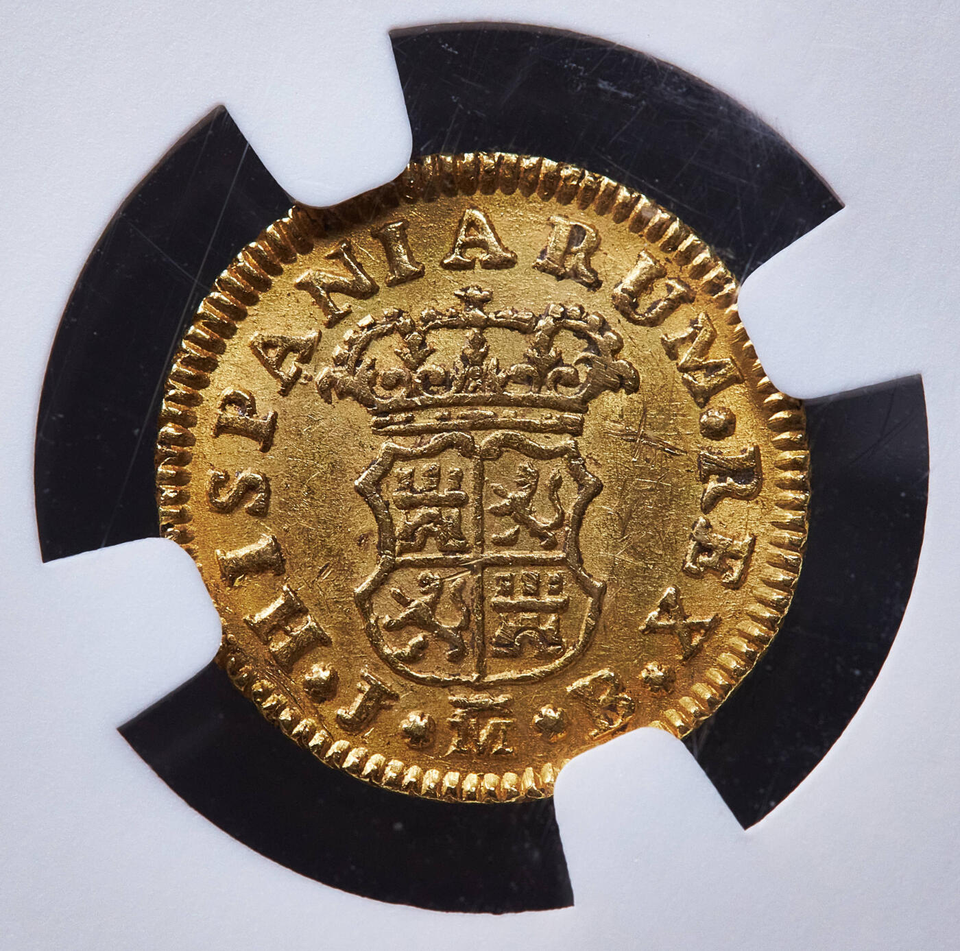 【俄甄集藏】满园春色-2026年(051)04-22星期三 晚 19:30 全场包邮 西班牙1756年费尔南多六世M JB版1/2埃斯库多金币，NGC AUD，重1.69克，917金，细节犀利，稀少品种