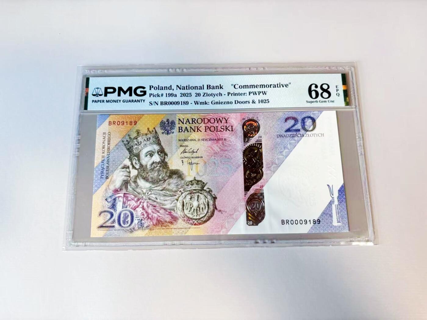 【Blue Auction】世界纸币精拍第808期——18级TOP拍卖/信誉/品质/专业/高效💫 【9189倒置小号】波兰 2025年20兹罗提 纪念钞 PMG68EPQ 高分 