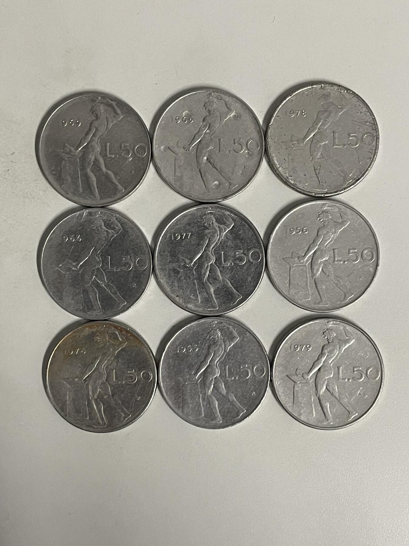 2026年第44场各国散币拍卖（总第194场） 意大利50里拉9枚不同年份