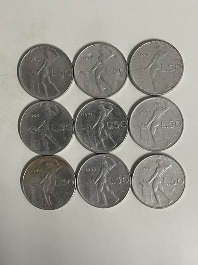 2026年第44场各国散币拍卖（总第194场） - 意大利50里拉9枚不同年份