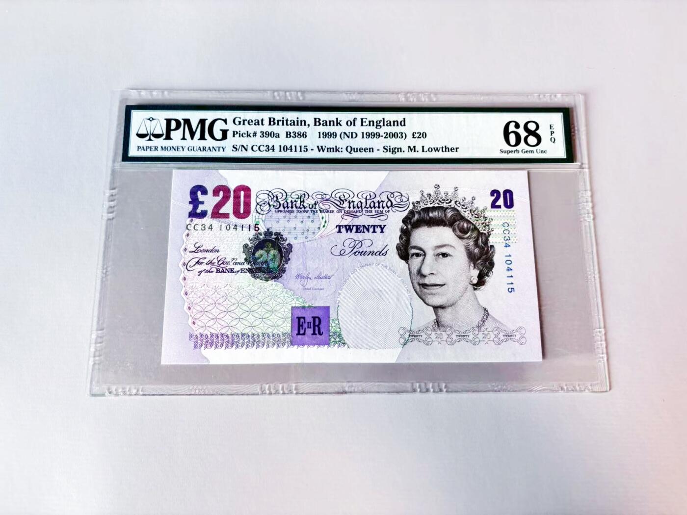 【Blue Auction】世界纸币精拍第808期——18级TOP拍卖/信誉/品质/专业/高效💫 英国 1999年20镑 PMG68EPQ 高分 