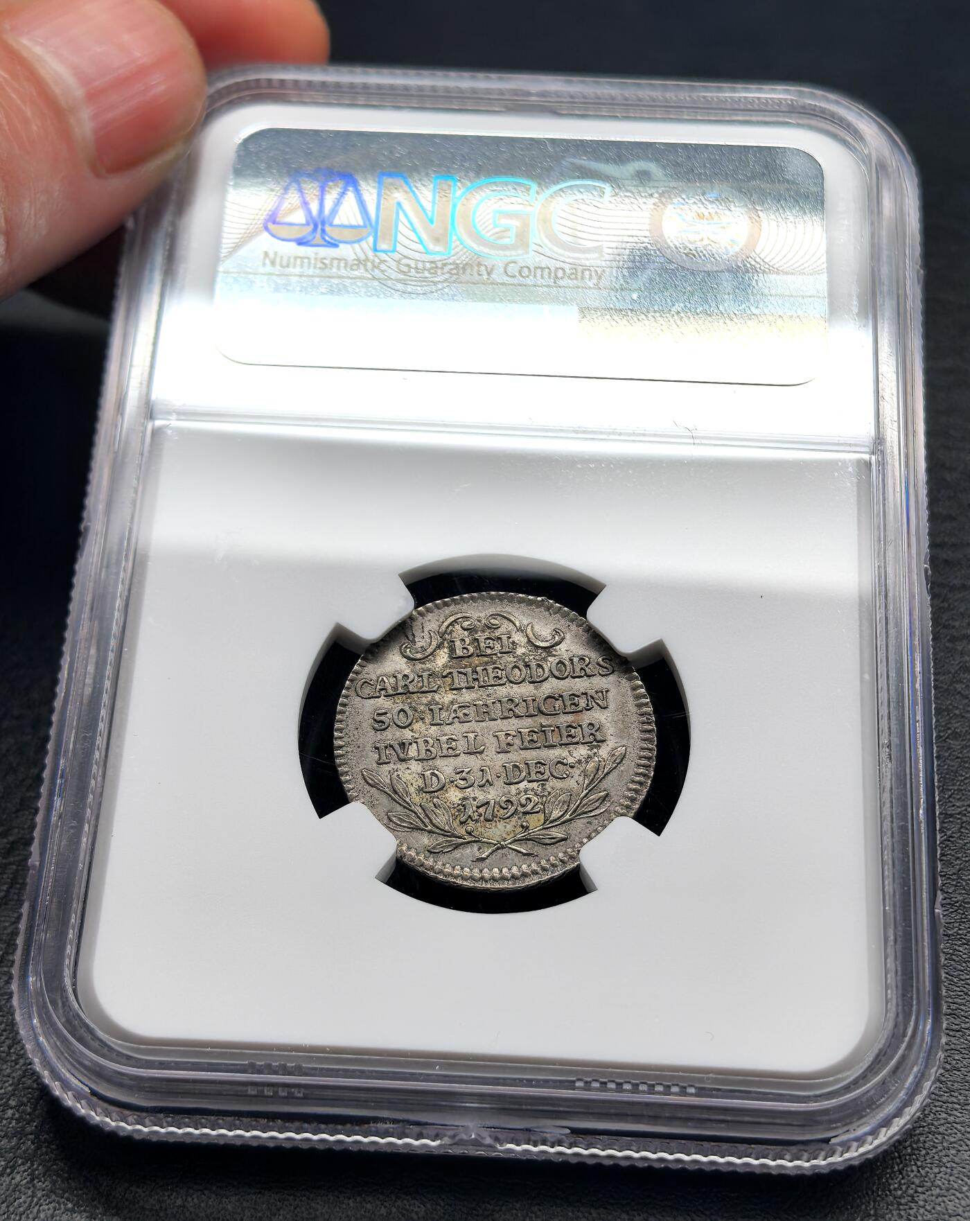 凡希社世界钱币微拍第三百二十二期 1792德国曼海姆杜卡特金币银质错铸币NGC-AU55