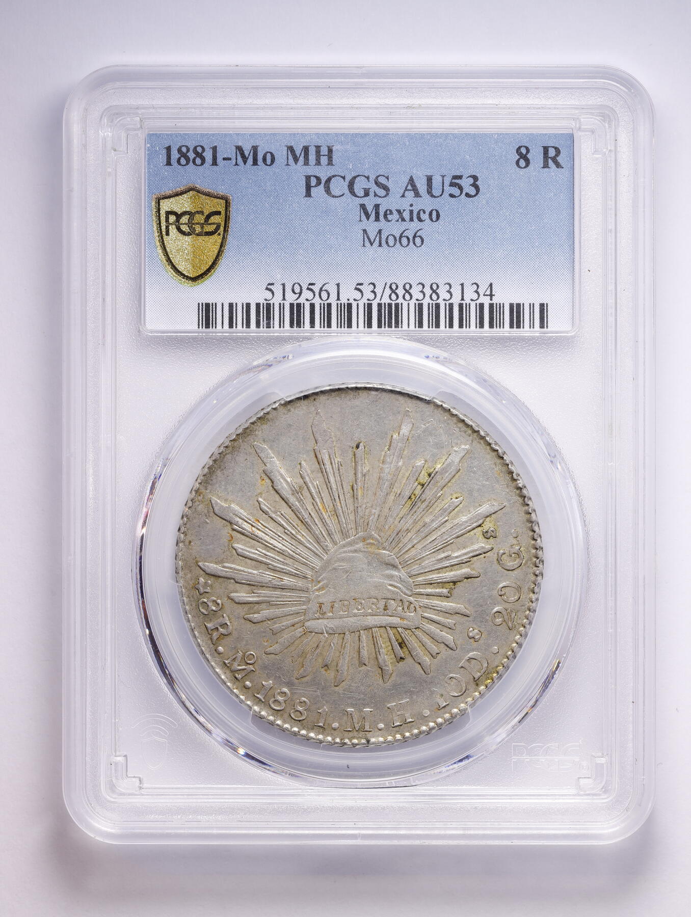 观钱 近现代机制币拍卖No.008（全场顺丰包邮，不区分偏远地区）  1881-Mo MH 墨西哥 8 里亚尔 “鹰洋” 银币 PCGS AU53