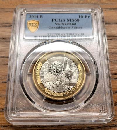 凡希社世界钱币微拍第三百二十二期 - 2014瑞士民俗系列宰鹅节10法郎双金属币PCGS-MS68