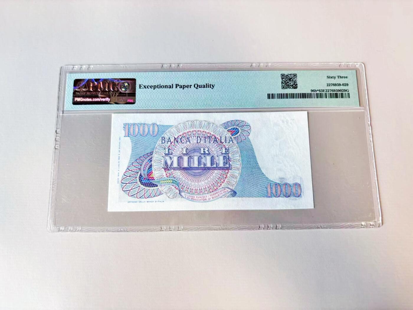 【Blue Auction】世界纸币精拍第808期——18级TOP拍卖/信誉/品质/专业/高效💫 【补号】意大利 1963-64年1000里拉 PMG63EPQ 