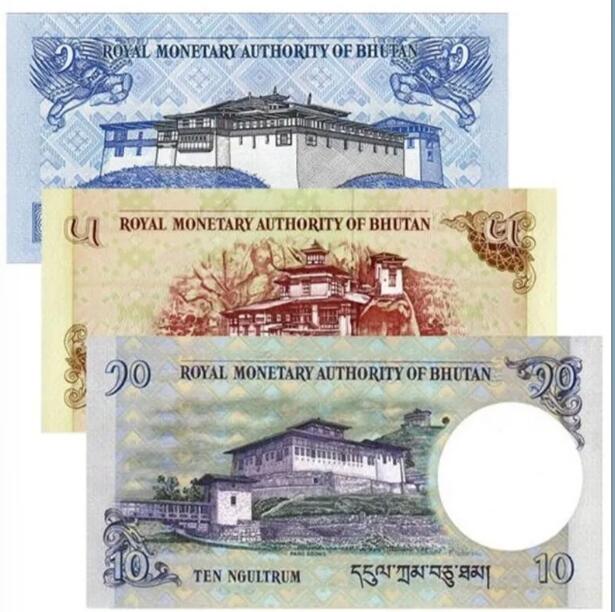 不丹大全套3张 生肖龙凤钞1对 亚洲外国钱币纸币各国外币