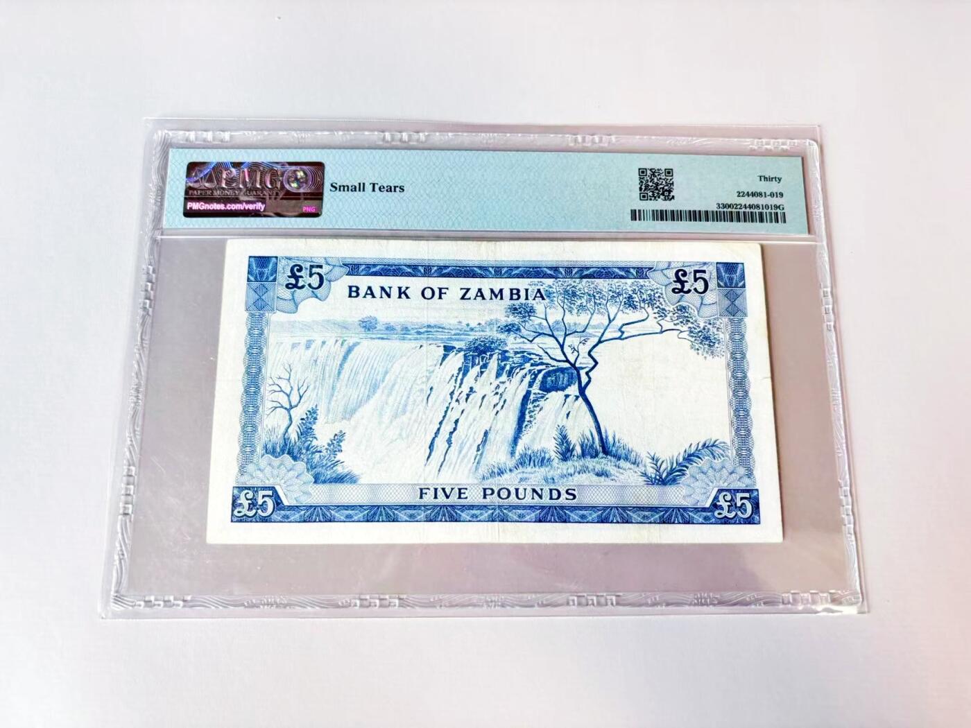 【Blue Auction】世界纸币精拍第808期——18级TOP拍卖/信誉/品质/专业/高效💫 【p3】赞比亚 1964年5镑 经典角马 维多利亚大瀑布 PMG30