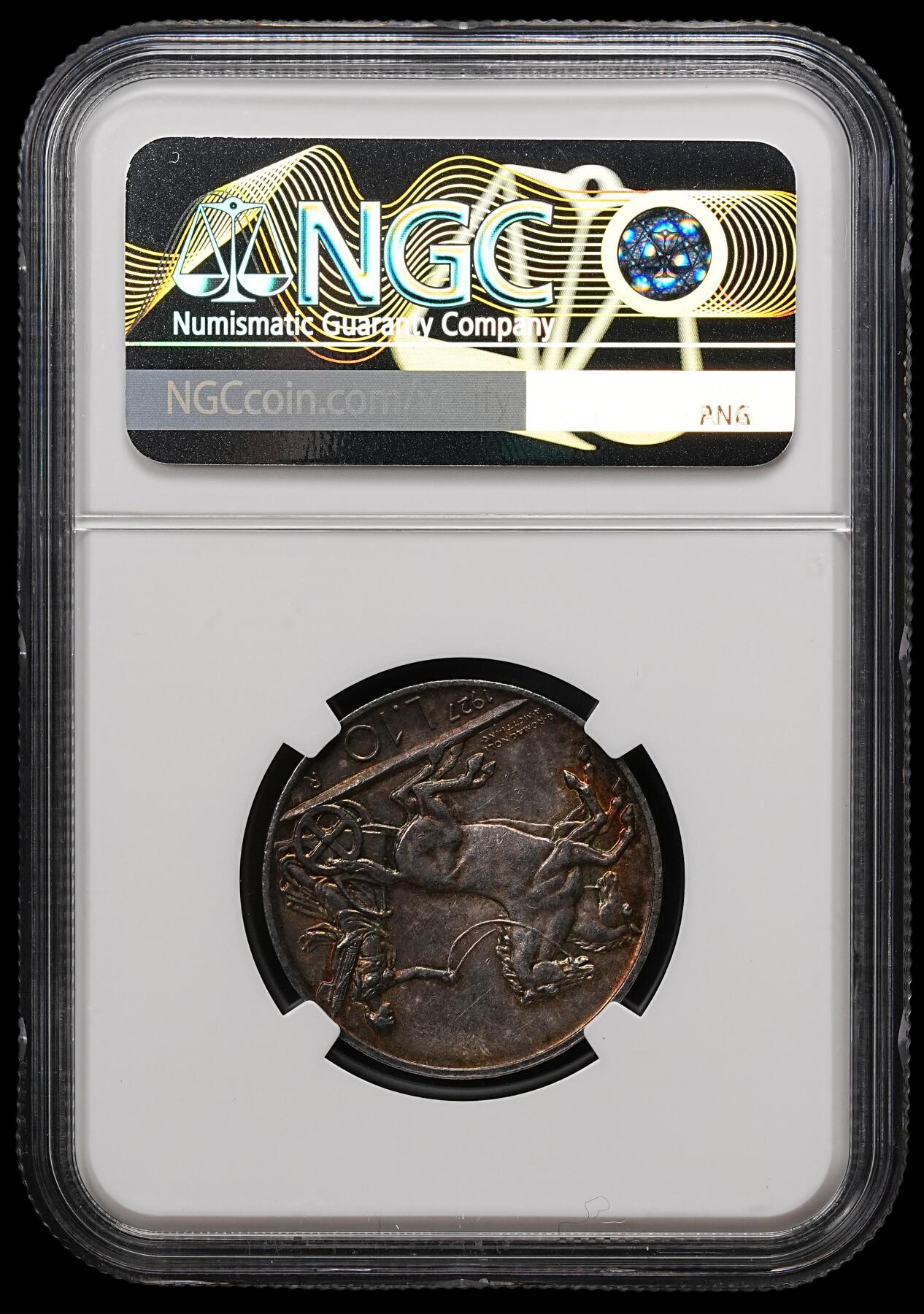 修遠堂世界钱币第111期 NGC MS62  1927年意大利马车10里拉银币