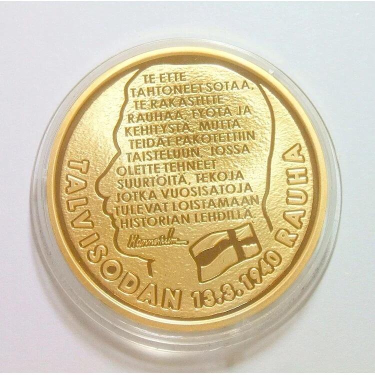 【旋风钱币】4月18日19:00准时开拍 精美欧洲币章、银币银章、第三帝国钱币等 全场包邮！ 芬兰国父曼纳海姆元帅+二战苏芬战争 高浮雕精制大镀金章 40MM