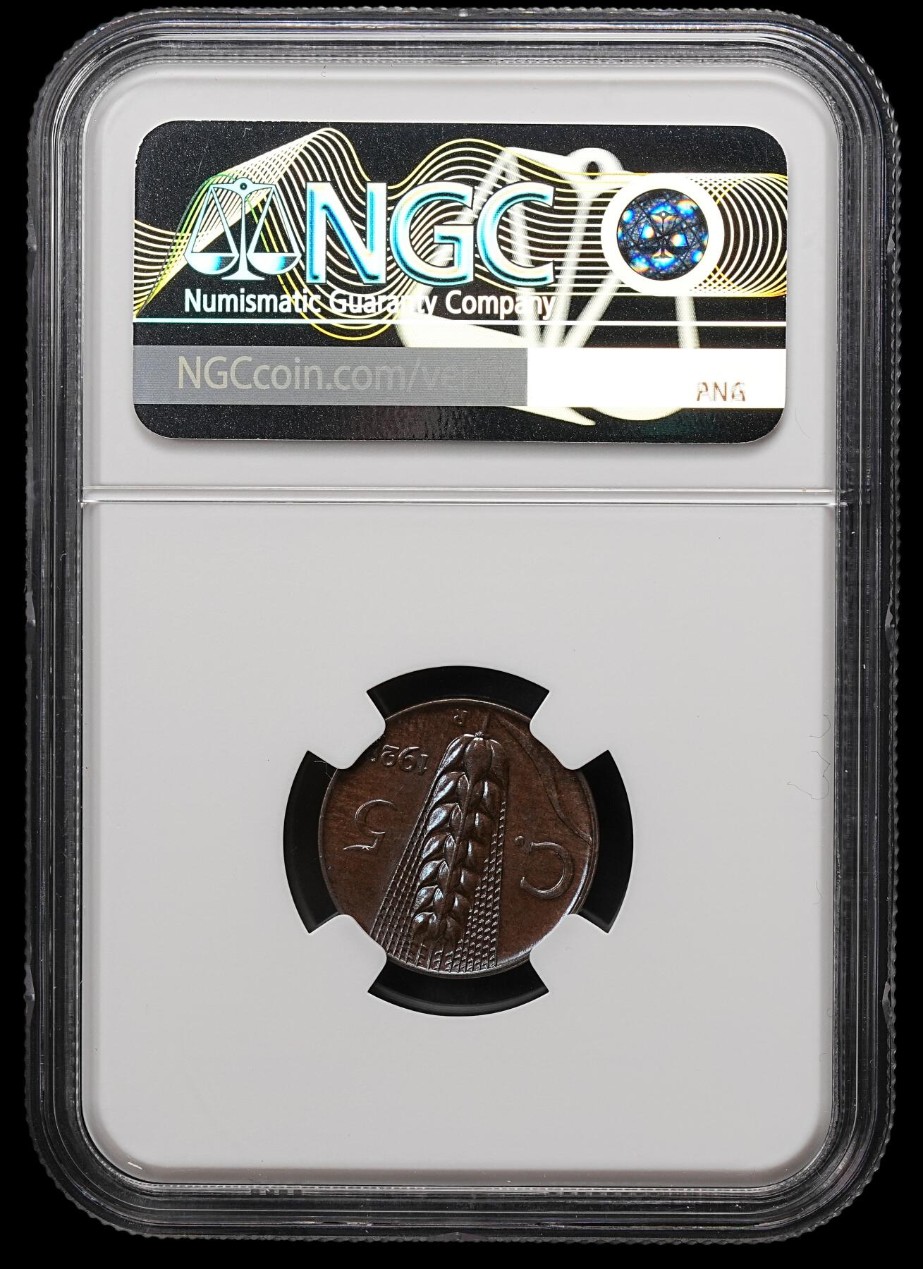 修遠堂世界钱币第111期 NGC MS65BN 1928年意大利5分铜币