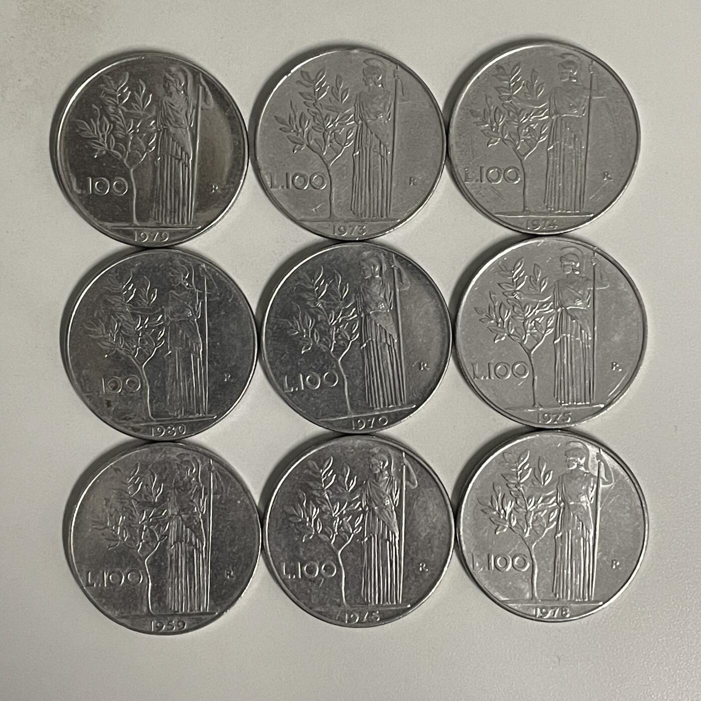 2026年第44场各国散币拍卖（总第194场） 意大利100里拉9枚不同年份