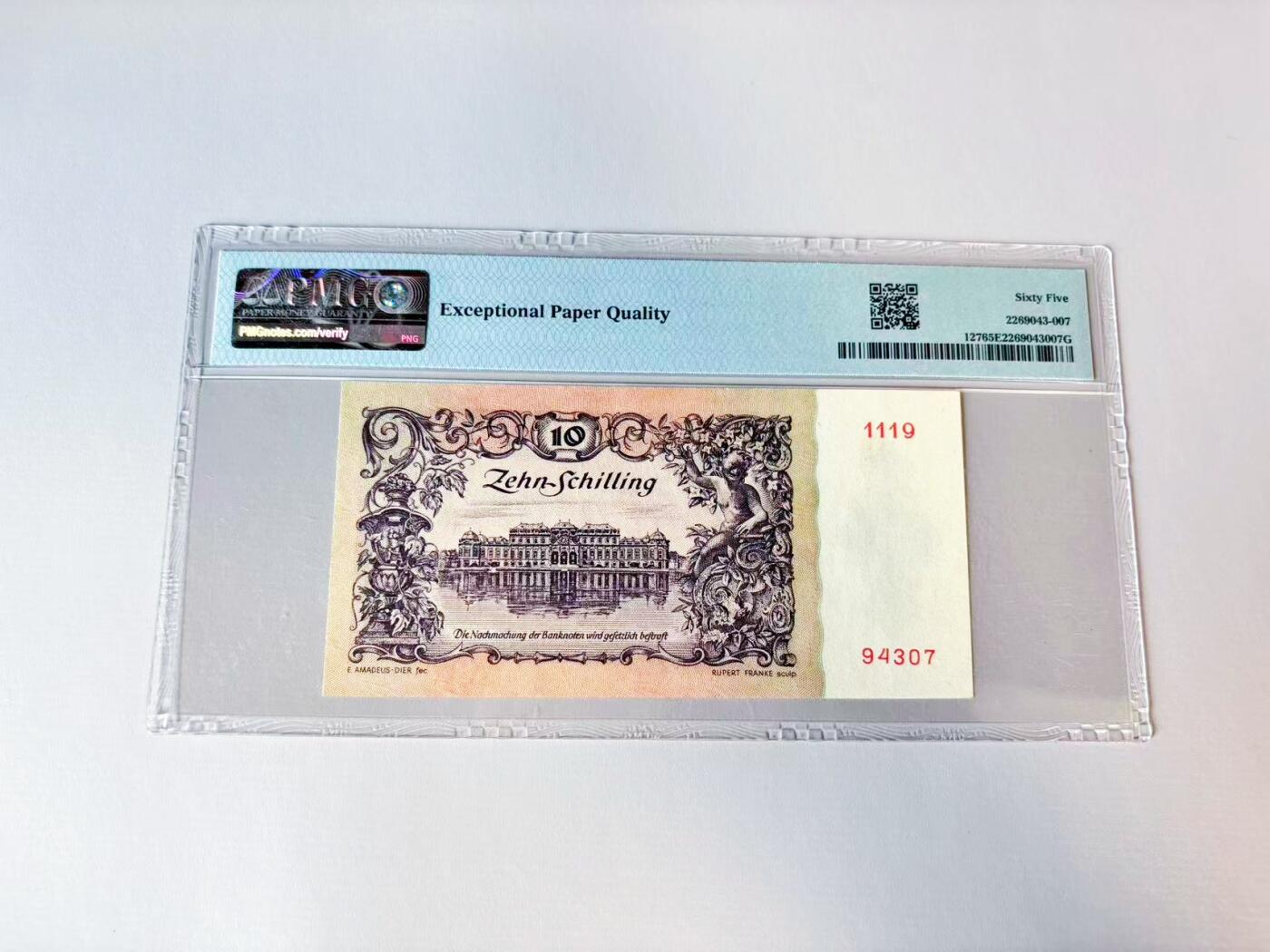 【Blue Auction】世界纸币精拍第808期——18级TOP拍卖/信誉/品质/专业/高效💫 【p127】奥地利 1950年10先令 PMG65EPQ 