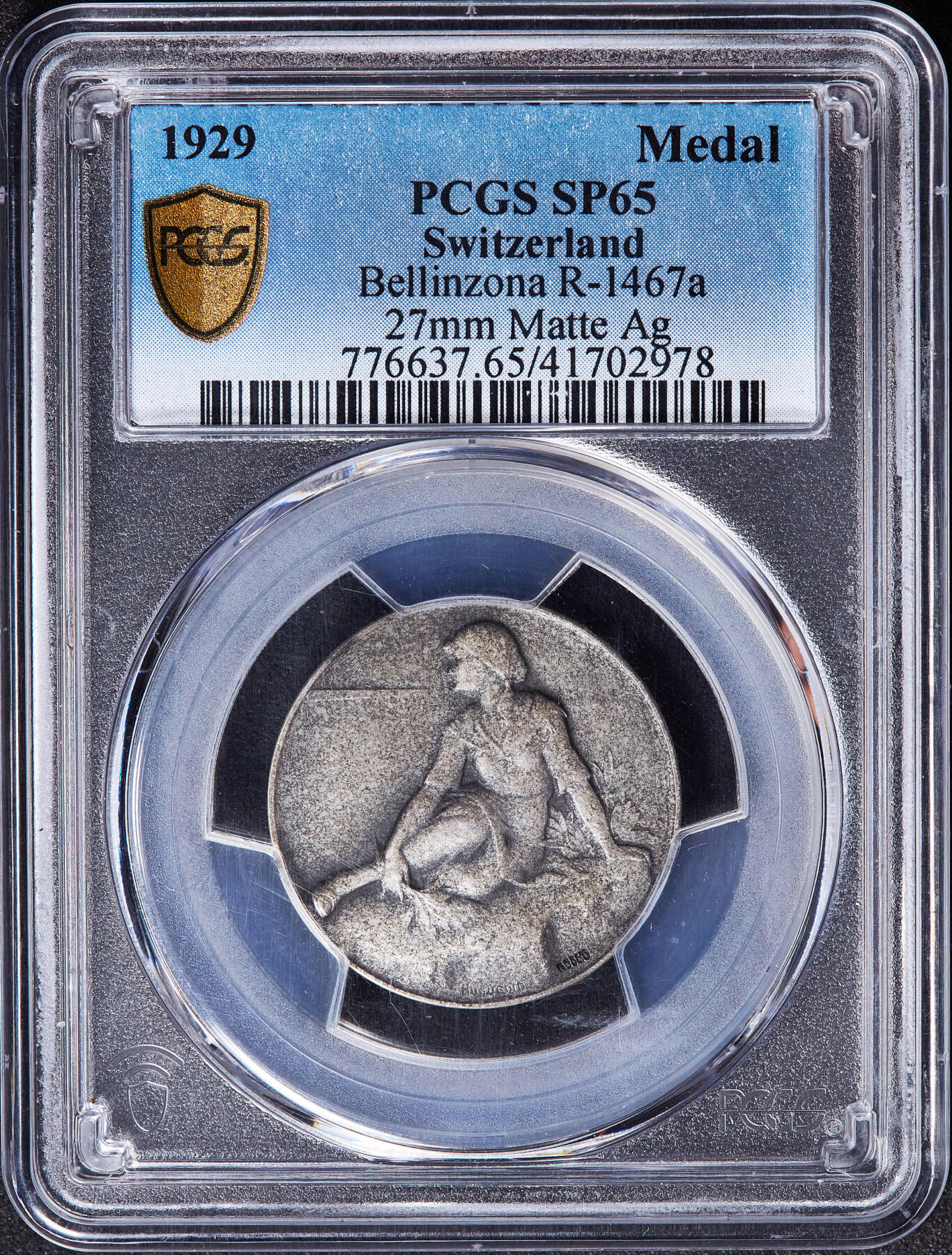 【俄甄集藏】满园春色-2026年(051)04-22星期三 晚 19:30 全场包邮 瑞士1929年纪念提契诺-贝林佐纳射击节银章，PCGS SP65，稀少27mm小版，三泉喷泉设计精美，冠军