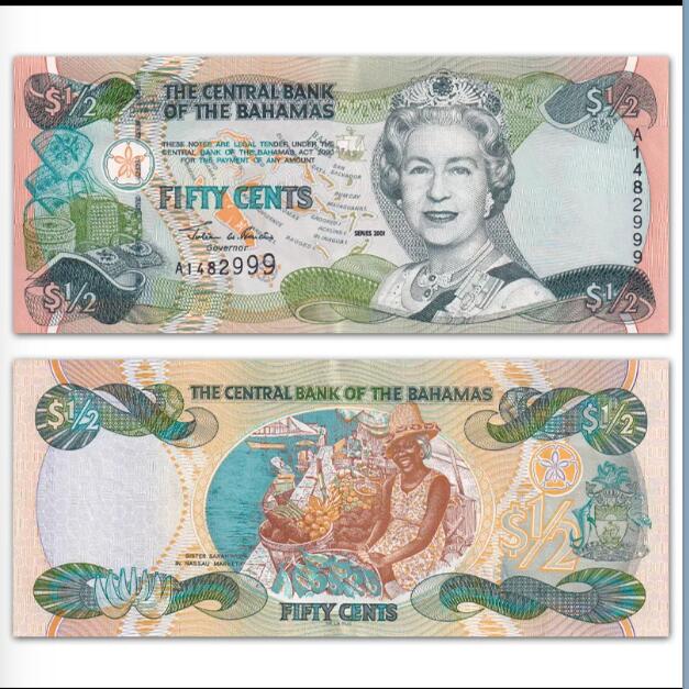 沈掌柜专场（全场保真） 【豹子号999】美洲-巴哈马12(0.5)圆 纸币 2001年 P-68
