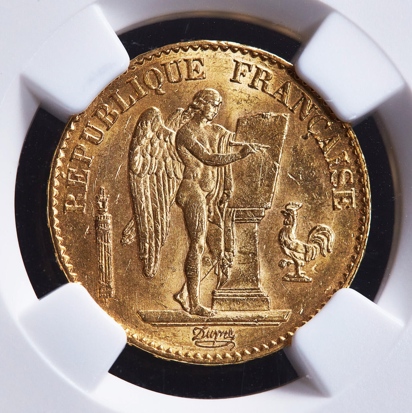 【俄甄集藏】满园春色-2026年(051)04-22星期三 晚 19:30 全场包邮 法国1875年第三共和国A版天使20法郎金币，NGC MS62，重6.4516克，900金，转光品相