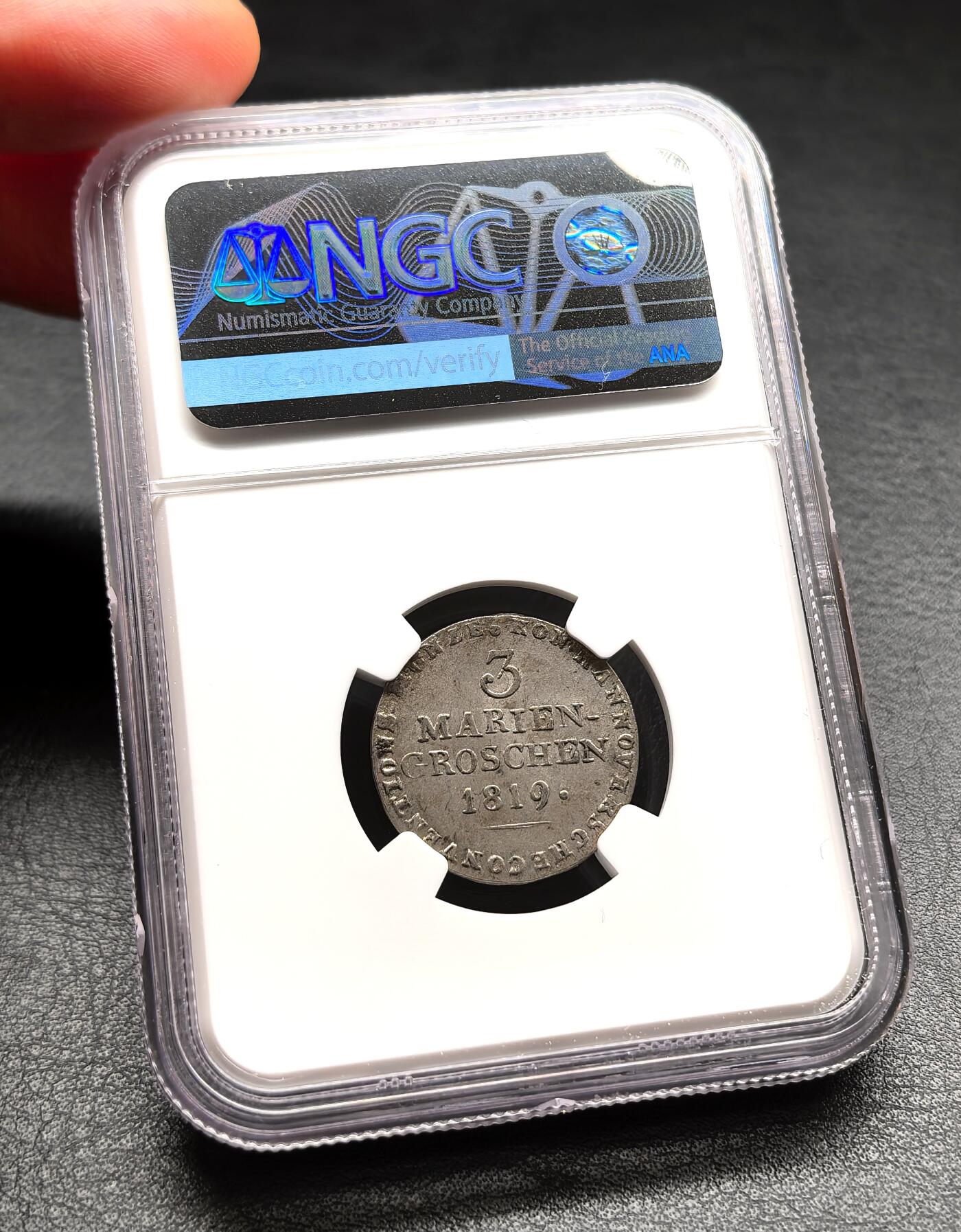 凡希社世界钱币微拍第三百二十二期 1819德国汉诺威飞马3MG银辅币NGC-MS62