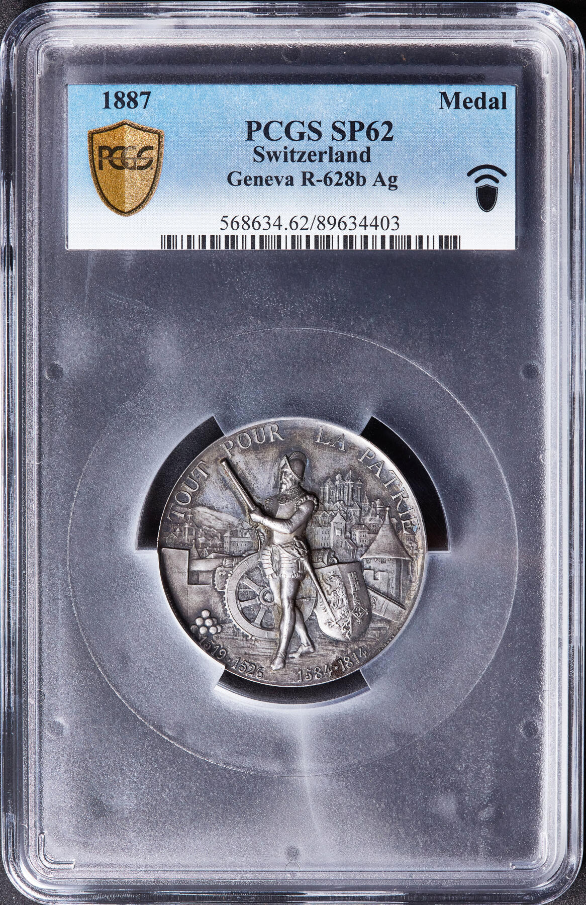 【俄甄集藏】满园春色-2026年(051)04-22星期三 晚 19:30 全场包邮 瑞士1887年纪念日内瓦联邦射击节大银章，PCGS SP62，酱彩包浆，高浮雕，经典品种，直径：45mm