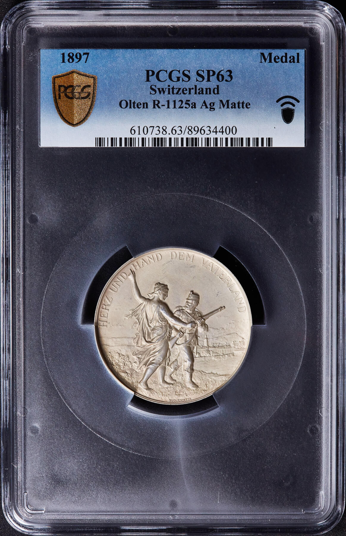 【俄甄集藏】满园春色-2026年(051)04-22星期三 晚 19:30 全场包邮 瑞士1897年纪念索洛图恩-奥尔滕射击节大银章，PCGS SP63，黄油彩包浆，高浮雕，经典品种，直径：45mm