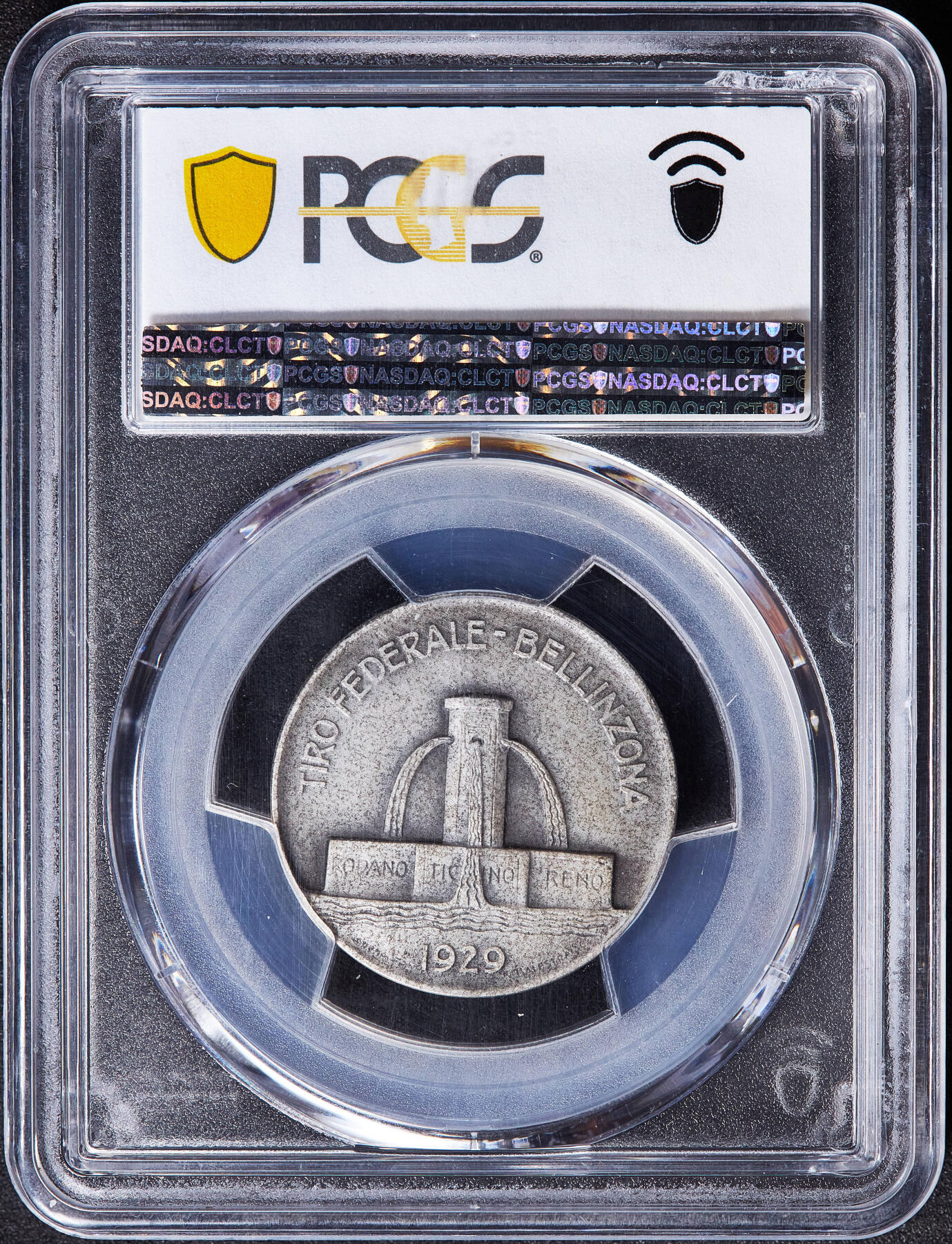 【俄甄集藏】满园春色-2026年(051)04-22星期三 晚 19:30 全场包邮 瑞士1929年纪念提契诺-贝林佐纳射击节银章，PCGS SP65，稀少27mm小版，三泉喷泉设计精美，冠军