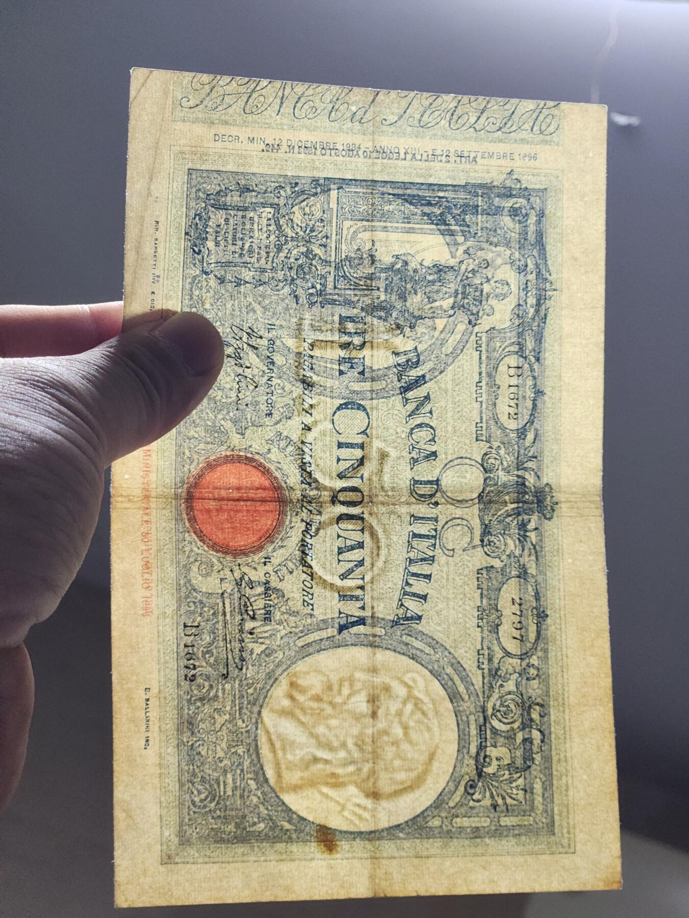 4月11号晚上8点 中外纸币自动截拍第55场 意大利1926年50原票第一版美品原票