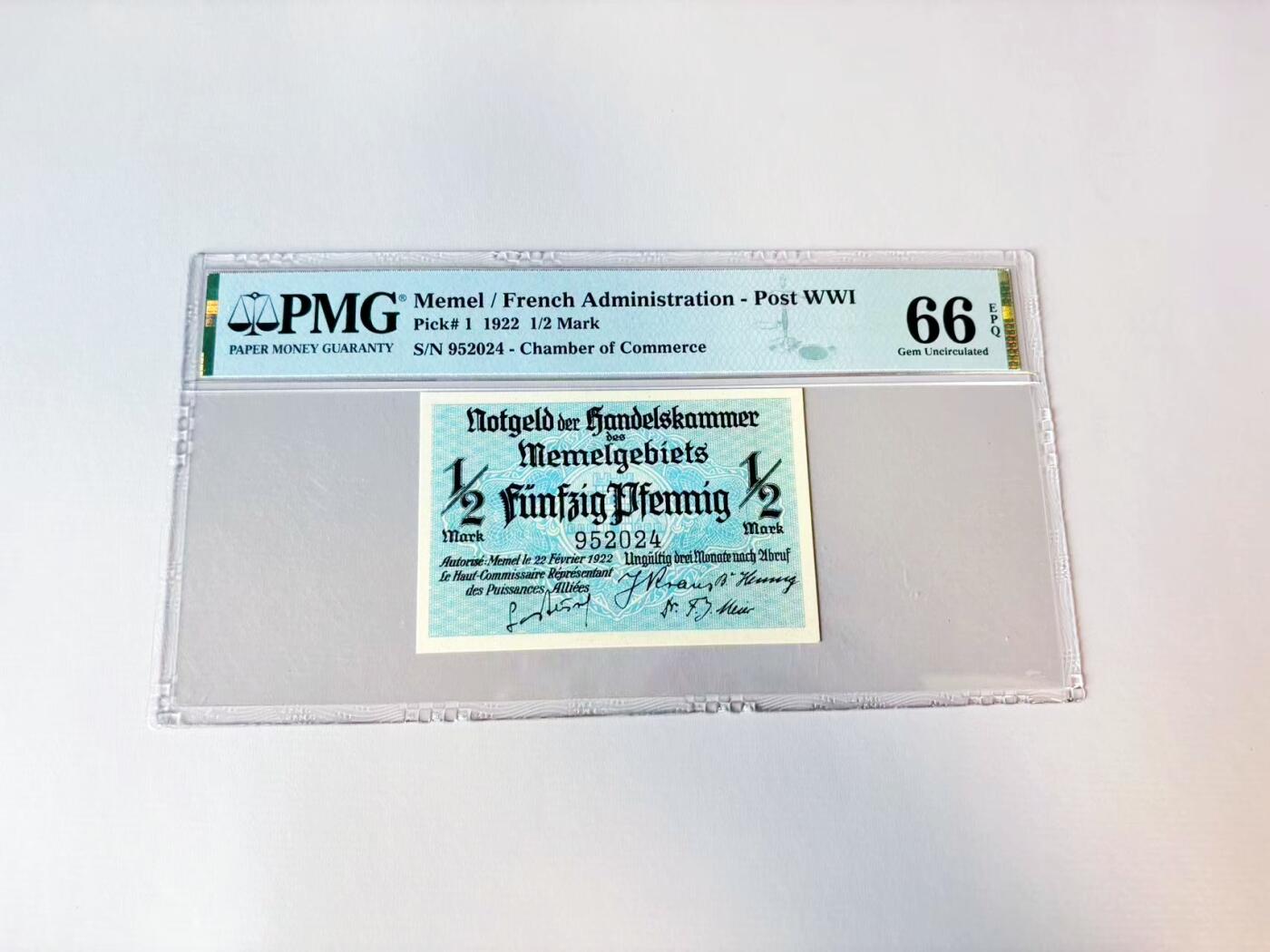 【Blue Auction】世界纸币精拍第808期——18级TOP拍卖/信誉/品质/专业/高效💫 【p1】梅梅尔 1922年1/2马克 PMG66EPQ