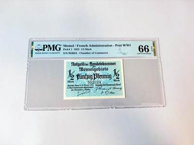 【Blue Auction】世界纸币精拍第808期——18级TOP拍卖/信誉/品质/专业/高效💫 - 【p1】梅梅尔 1922年1/2马克 PMG66EPQ