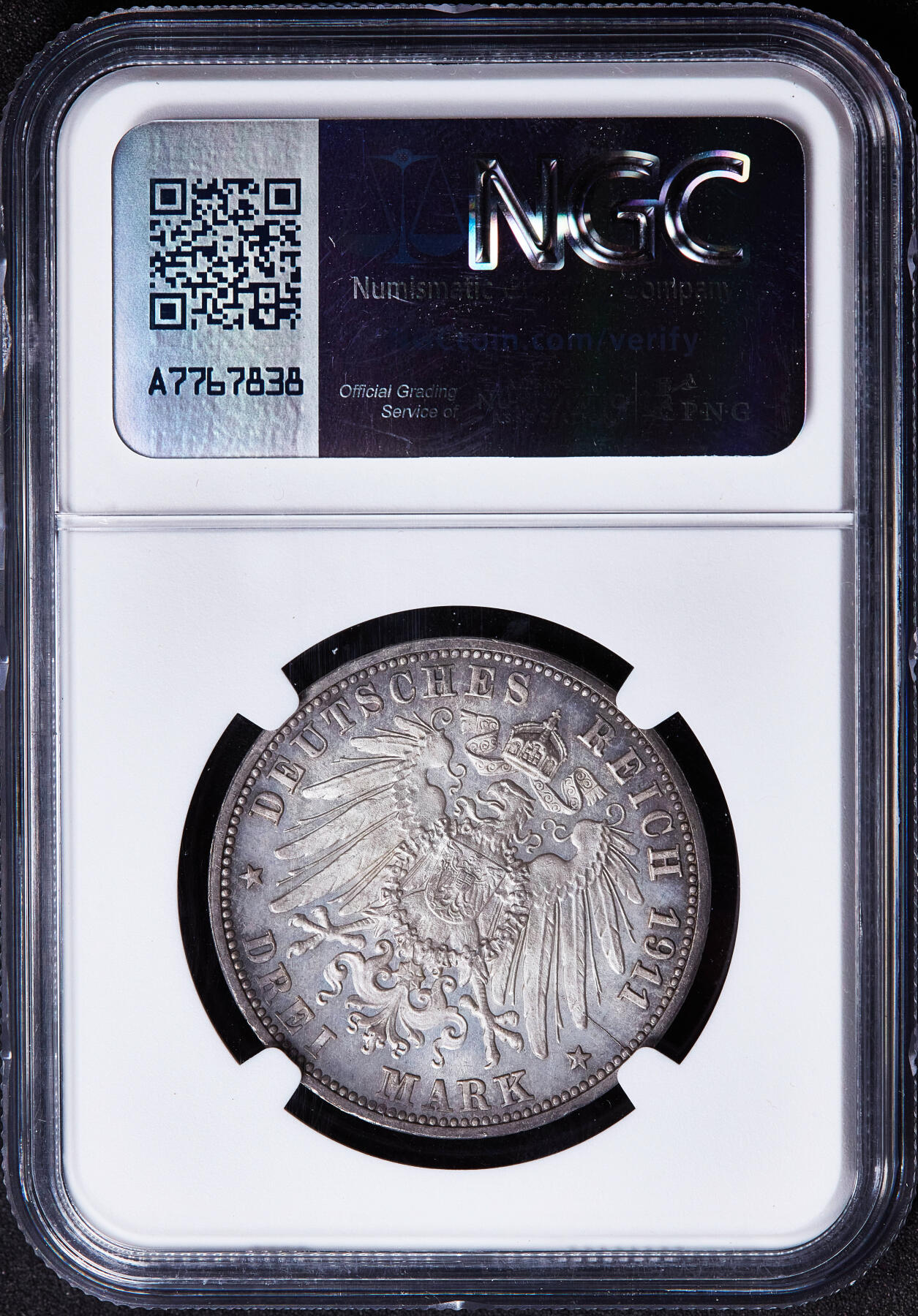 【俄甄集藏】满园春色-2026年(051)04-22星期三 晚 19:30 全场包邮 德国符腾堡1911年F版国王威廉二世银婚纪念3马克银币，NGC MS61，酱彩包浆，类精制底板，转光品相