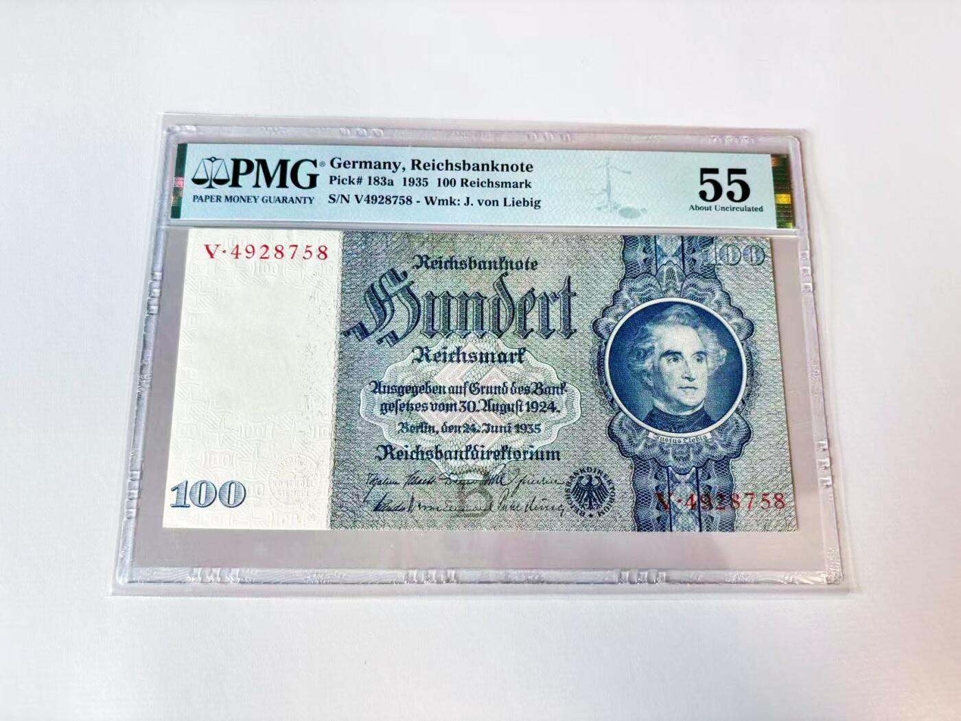 【Blue Auction】世界纸币精拍第808期——18级TOP拍卖/信誉/品质/专业/高效💫 德国 1935年100马克 PMG55 大票幅