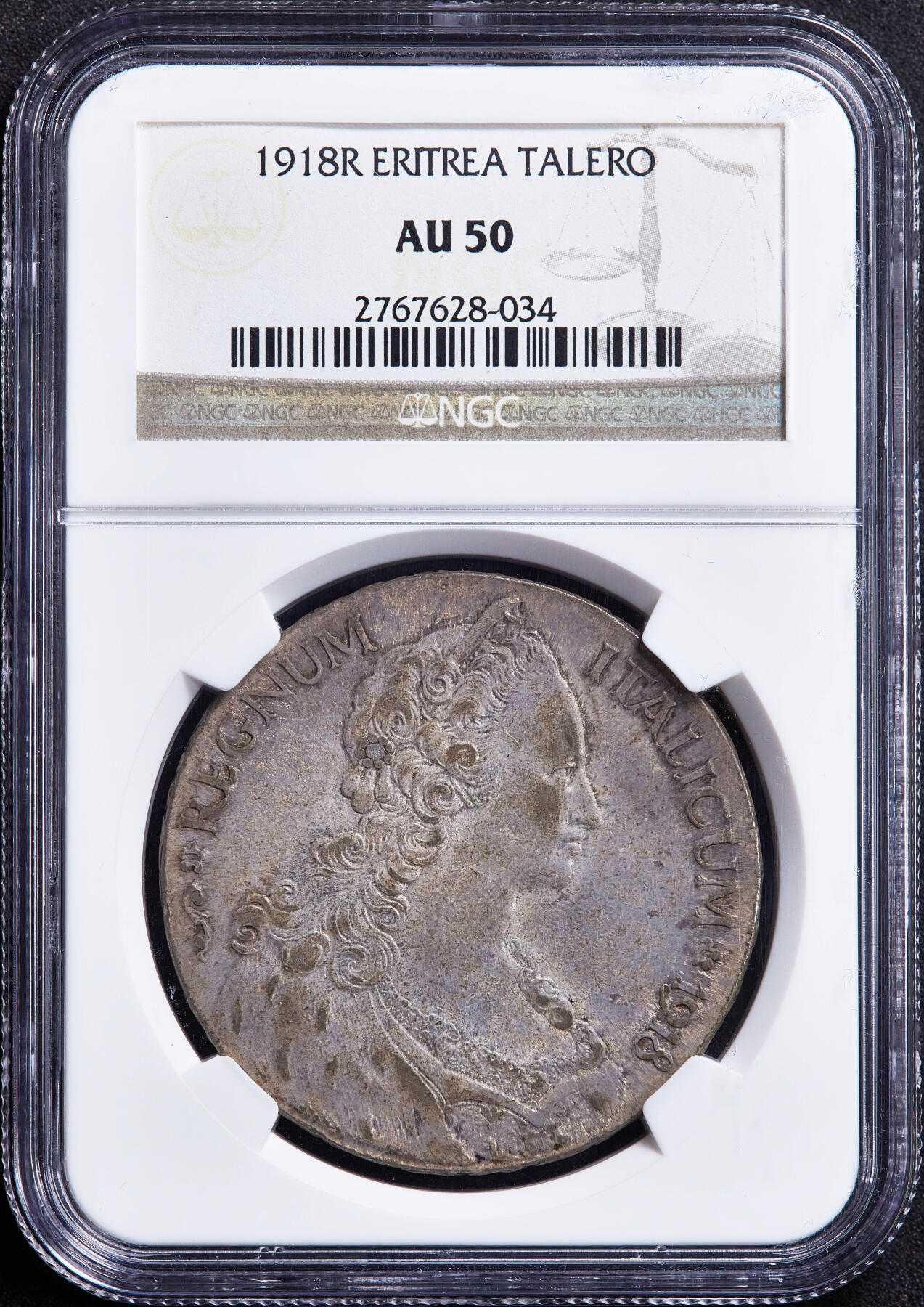 【俄甄集藏】满园春色-2026年(051)04-22星期三 晚 19:30 全场包邮 意属厄立特里亚1918年R版威尼斯女神（海神妻子安菲特里忒演变的拟人化形象）1泰勒大银币，NGC AU50，罗马造币厂，黄油彩包浆，底光犹存，名誉品种