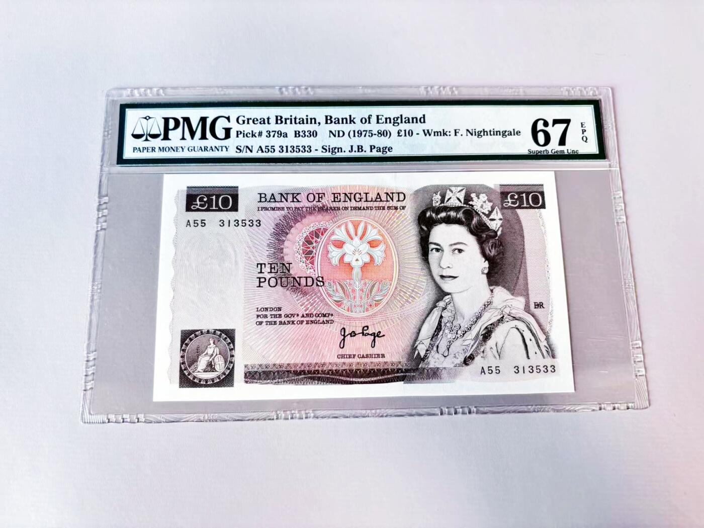 【Blue Auction】世界纸币精拍第808期——18级TOP拍卖/信誉/品质/专业/高效💫 【无47】英国 D序列 1975-80年10镑 PMG67EPQ 