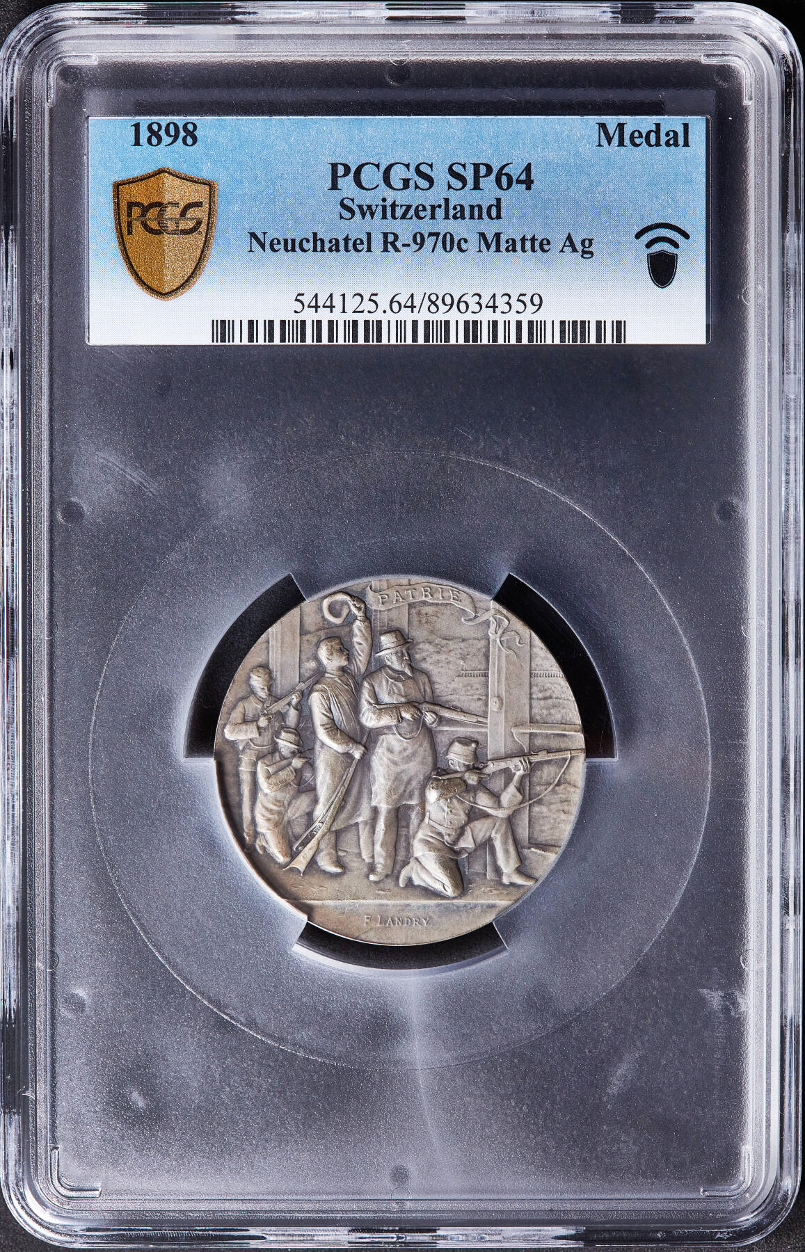 【俄甄集藏】满园春色-2026年(051)04-22星期三 晚 19:30 全场包邮 瑞士1898年纪念纳沙泰尔射击节大银章，PCGS SP64，黄油彩包浆，经典品种，直径：45mm