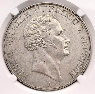 凡希社世界钱币微拍第三百二十二期 - 1840德国普鲁士威廉三世2泰勒大银NGC-AU55，1840年是弗里德里希·威廉三世在位的最后一年，铸造量仅50000枚，远低于前期的常规年份。（视频参考）