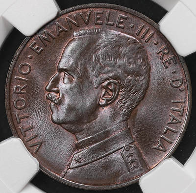 修遠堂世界钱币第111期 - NGC MS66BN 1918年意大利5分铜币，唯一冠军分