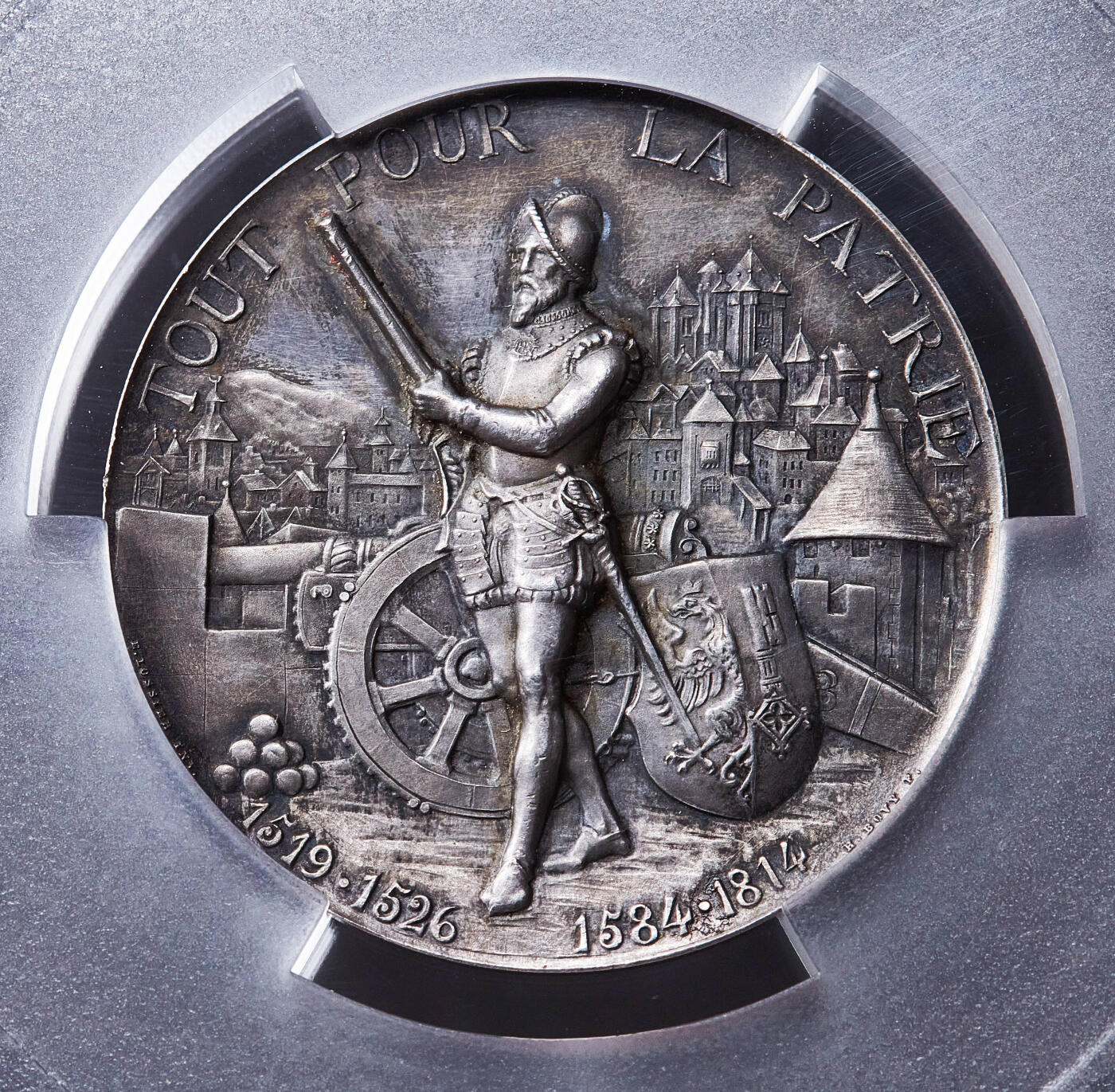 【俄甄集藏】满园春色-2026年(051)04-22星期三 晚 19:30 全场包邮 瑞士1887年纪念日内瓦联邦射击节大银章，PCGS SP62，酱彩包浆，高浮雕，经典品种，直径：45mm