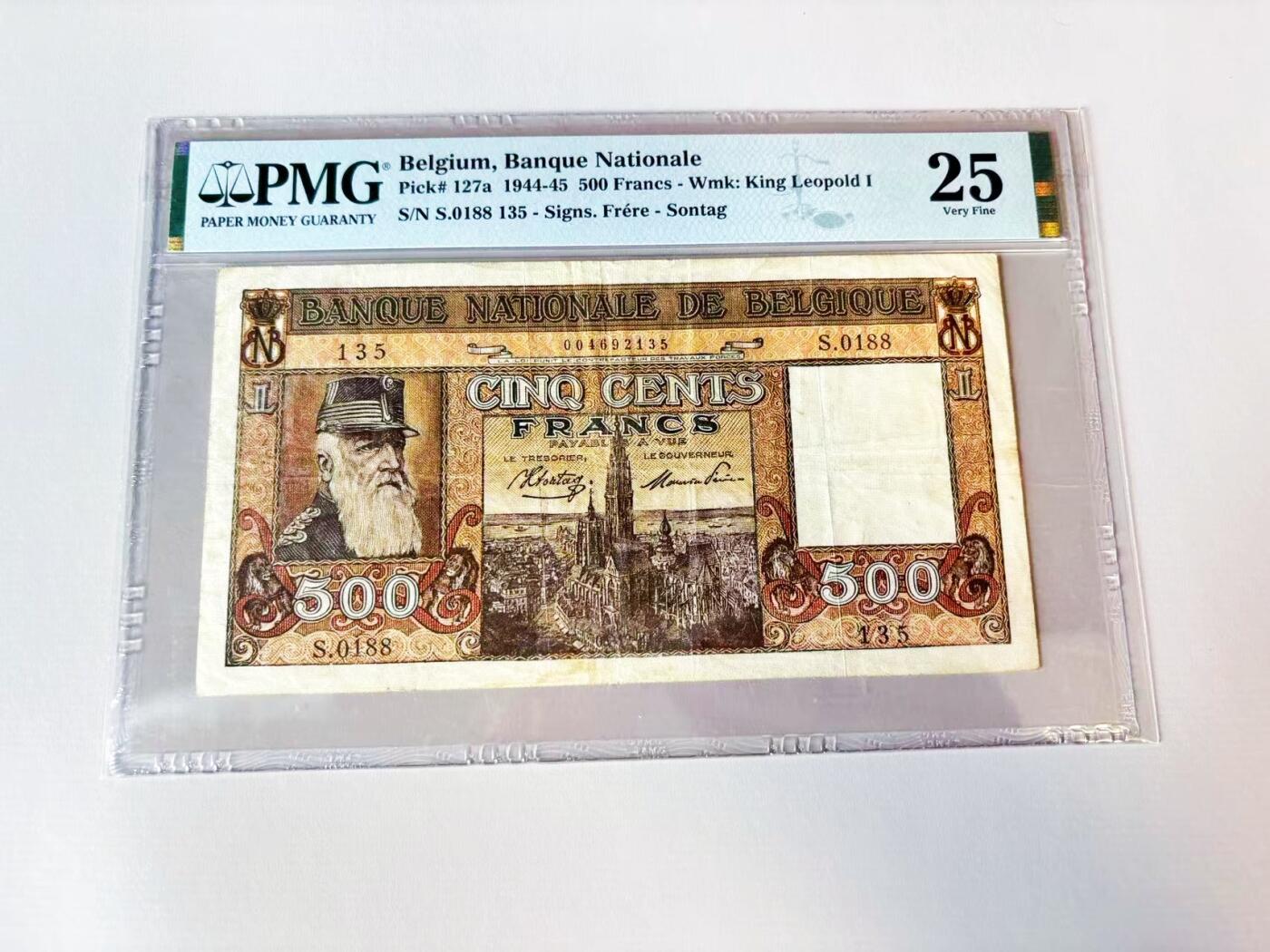 【Blue Auction】世界纸币精拍第808期——18级TOP拍卖/信誉/品质/专业/高效💫 【一组2张 含无47】比利时 1944-45年500法郎 大胡子 PMG25&意大利 早期 1872年1里拉 倒置小号 PMG20