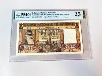 【Blue Auction】世界纸币精拍第808期——18级TOP拍卖/信誉/品质/专业/高效💫 - 【一组2张 含无47】比利时 1944-45年500法郎 大胡子 PMG25&意大利 早期 1872年1里拉 倒置小号 PMG20