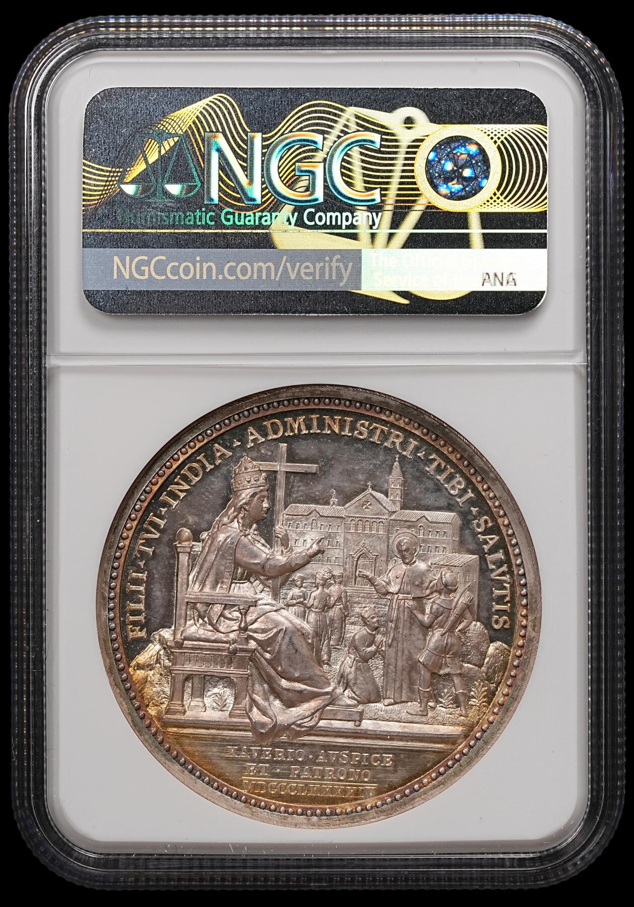 修遠堂世界钱币第111期 NGC MS65 1894 年梵蒂冈利奥十三世印度 - 果阿宗座监牧区纪念银章，幻彩味道一流